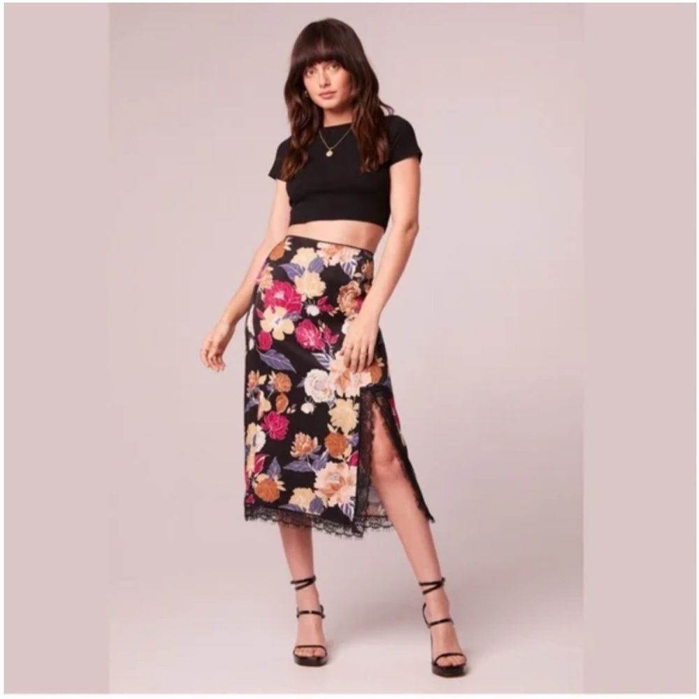 Band of the Free Lilou Black Floral Lace Slip Midi Skirt